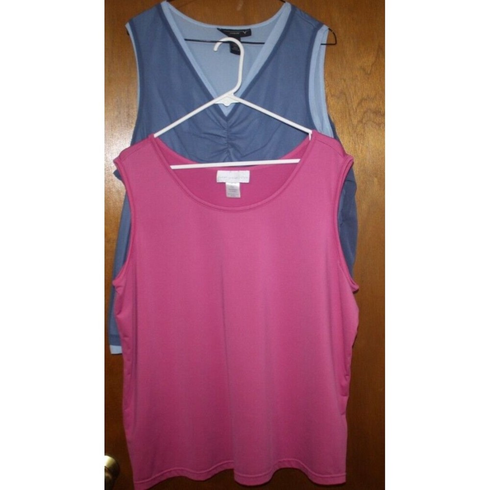 Lot of 2 Sleeveless Stretch Tops Pink Blue Susan Grover & Venezia Sz 1X Summer